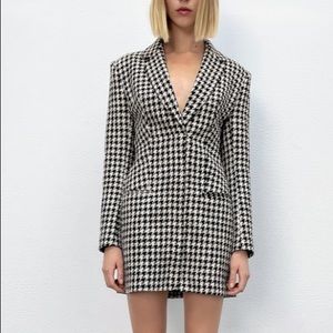 Zara Houndstooth Structured Tweed Blazer Dress